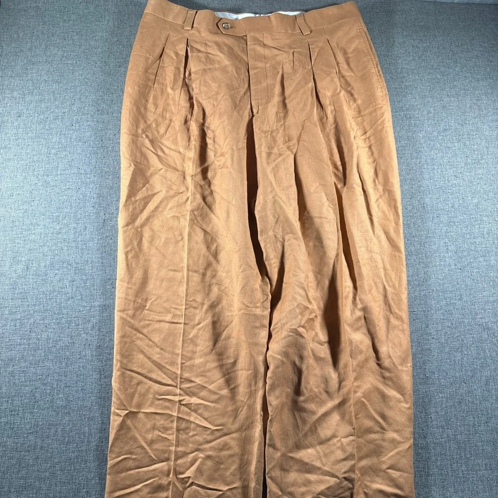 Vintage Karl Kani Pleated Pants Mens 36 Orange Linen Viscose Wide Leg Trousers